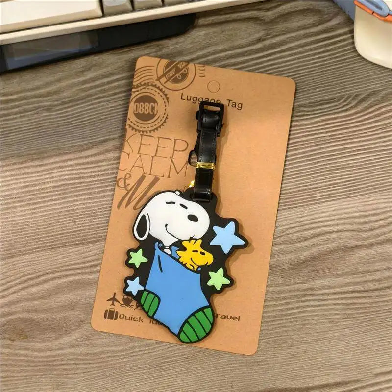PEANUTS Snoopy Travel Puppy Series Luggage Tag Cute Cartoon Suitcase Name Tag Bag ID Holder Adjustable Strap Travel Accessory