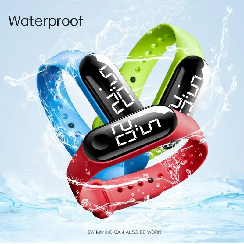 colorful red blue and green silicone kids led digital sports watches with waterproof digital displays and animal charms.