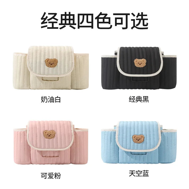 Baby Stroller Accessories Bag Slanted Hanging Bag Cartoon Mommy Bear Cosmetics Bag Kids Car Storage Basket Baby Walking Artifact