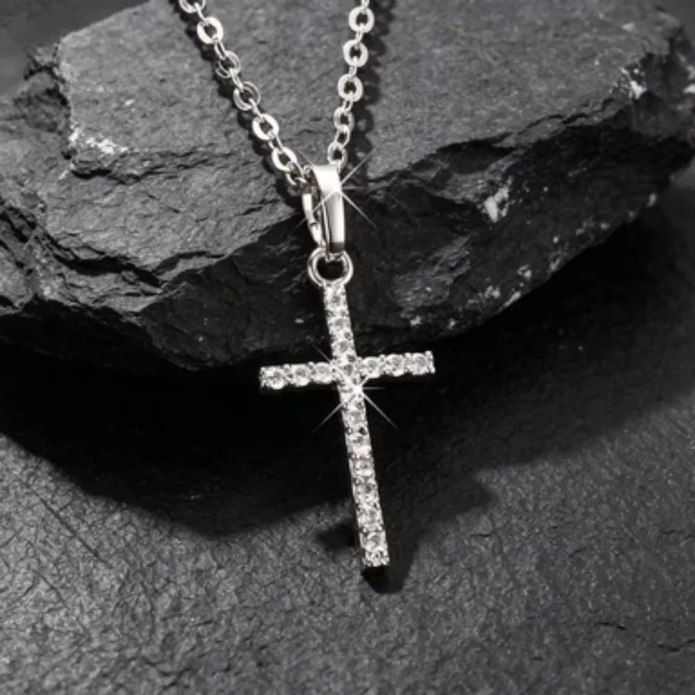 Cross Necklaces Chain Simple Pendants for Women Men Zircon Rhinestone Jewelry Gifts