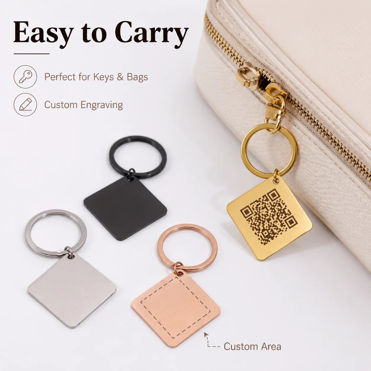Personalized QR Code Keychain for Men Women, Custom Metal Key Ring with Laser Engraving Name Text, Unique Gift for Birthday