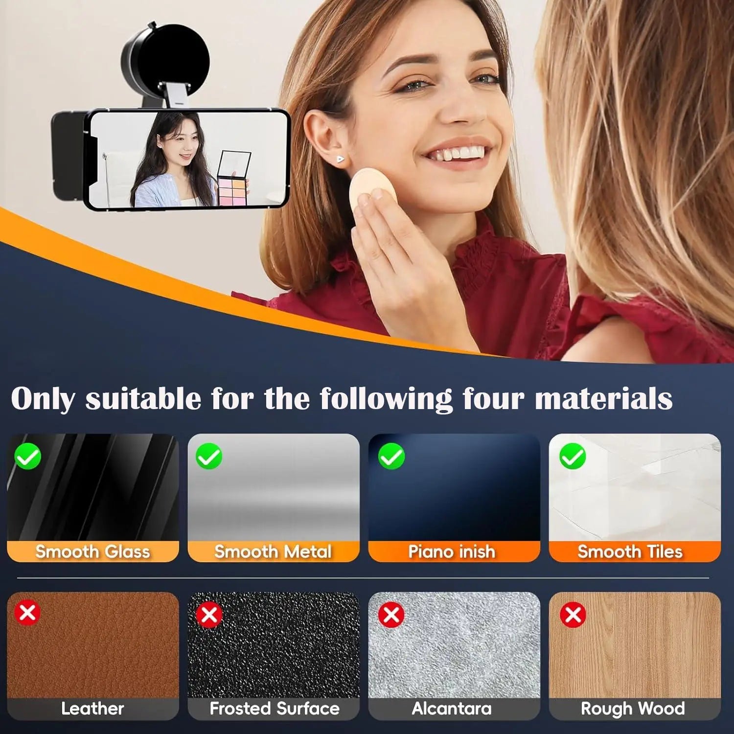 Support de téléphone pour voiture circulaire noir avec bras réglable, conçu pour les surfaces lisses, destiné aux autoportraits ou à l’enregistrement vidéo