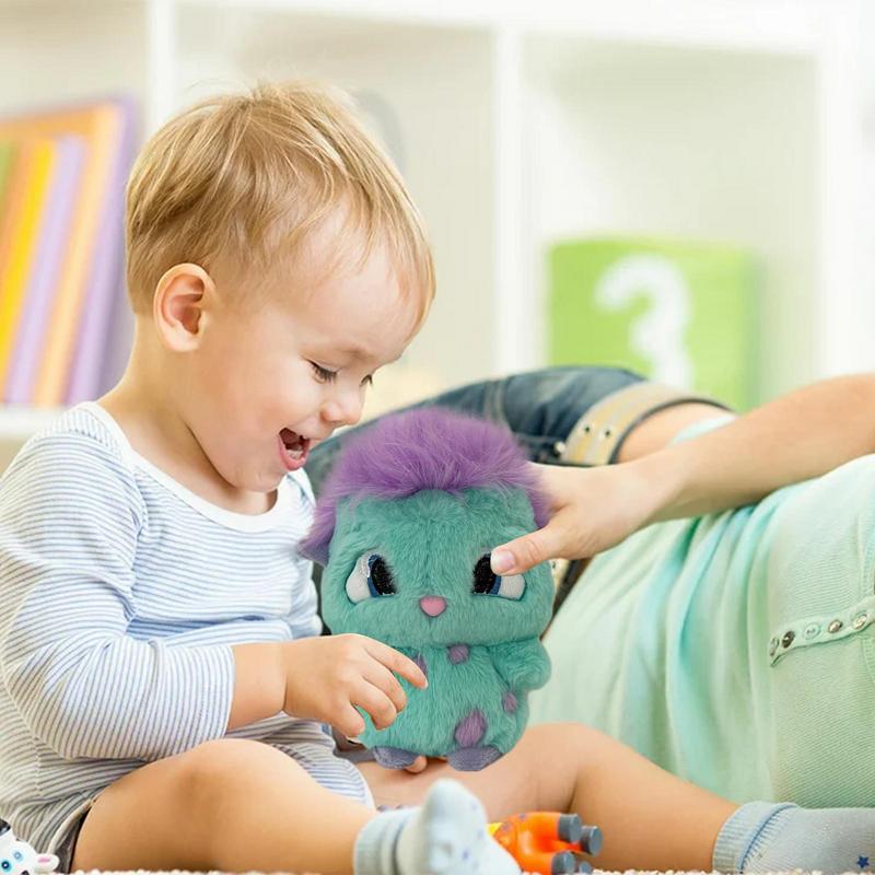 Bibble plush toy cute stuffed anime doll with a fuzzy teal and purple texture, soft eyes, and a pink nose.