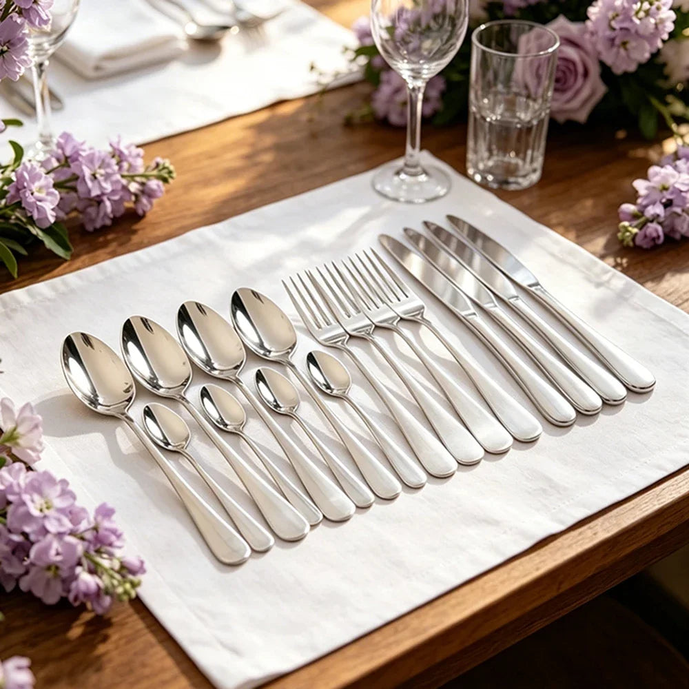 16Pcs Tableware Dinnerware Set Golden Cutlery Set Stainless Steel Fork Knife Teaspoon Dinner Silverware Kitchen Flatware Set