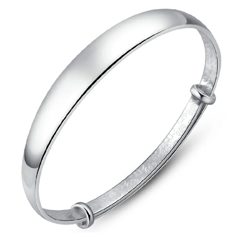 Hot Sale Fashion 925 Sterling Silver Round Bracelet Bangles Trendy Simple Big Bangle for Women Jewelry Gift