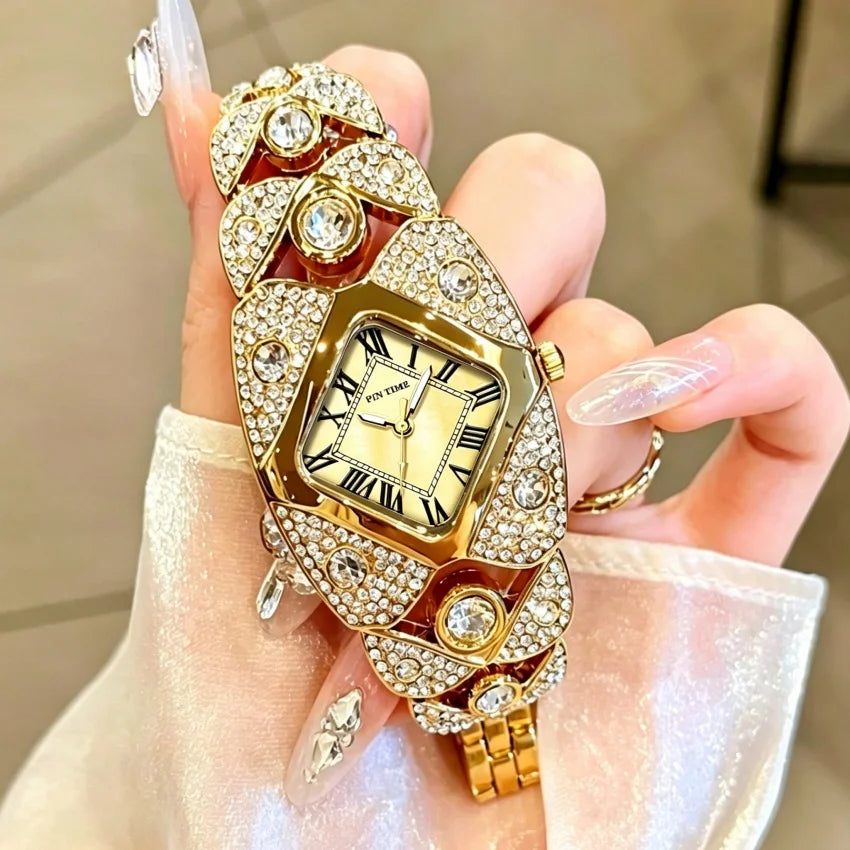 Women's Watches Fashion Quartz Wrist Watch for Ladies Roman Dial Dazzling Diamond Waterproof Luminous Luxury New