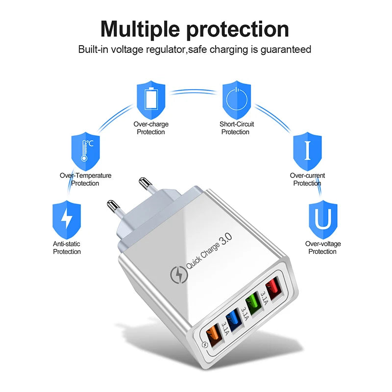 EU US Plug 3A USB Charger Multi Port 4 USB Quick Charge 3.0 For Phone Adapter Tablet Portable Wall Charger Fast Charger For Poco