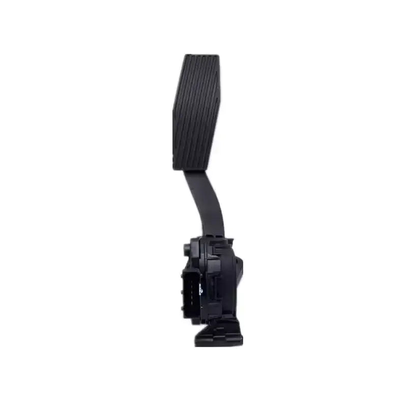 Conjunto del pedal del acelerador electrónico de plástico negro con placa para el pie estriada y carcasa de enlace mecánico para vehículos GM, mostrado desde el lado posterior.