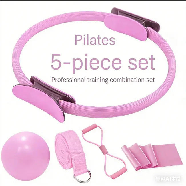 5-Piece Set of Women's and Girls' Yoga Fitness Circular Training Rings, Pilates Elastic Resistance Rings, Fitness Exercise Belts