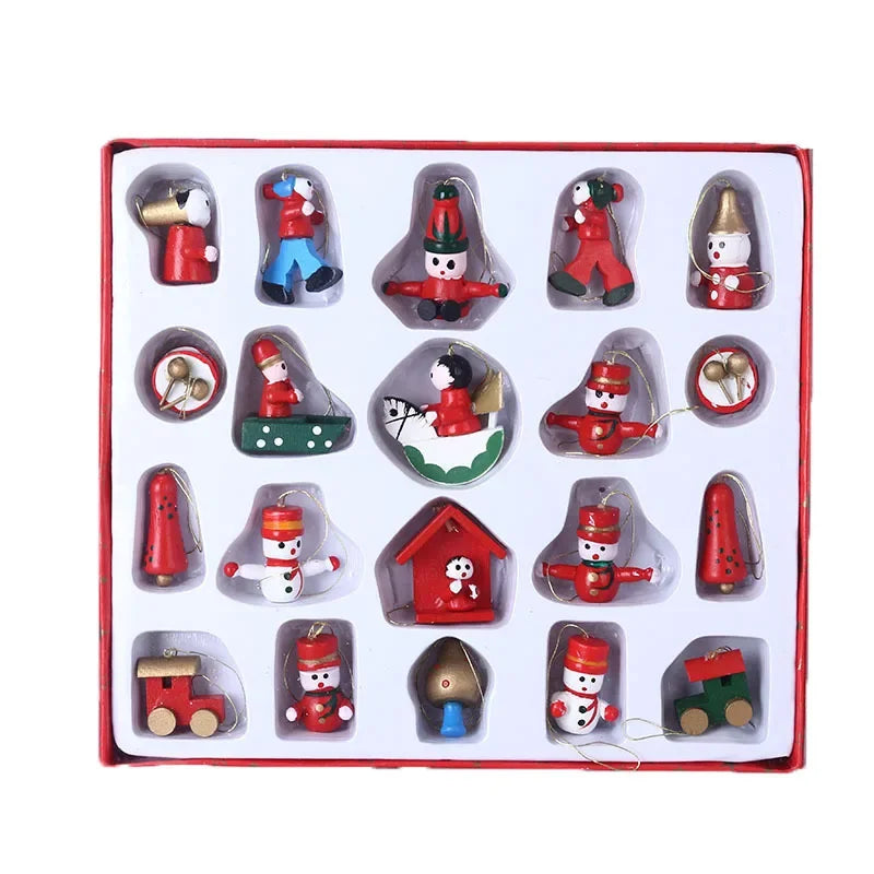 2026 Xmas Tree Decor Boxed Wooden Small Hanging Ornaments Wood Pendants Window Display Props Indoor Christmas Holiday Supplies