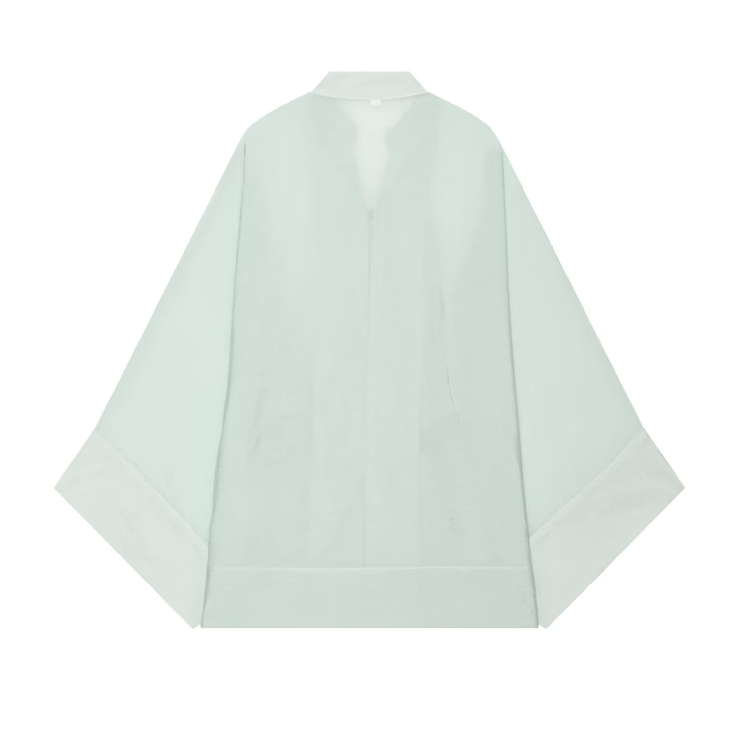 Chemise décontractée de style kimono minimaliste vert menthe pâle, à manches amples, silhouette épurée et structurée.
