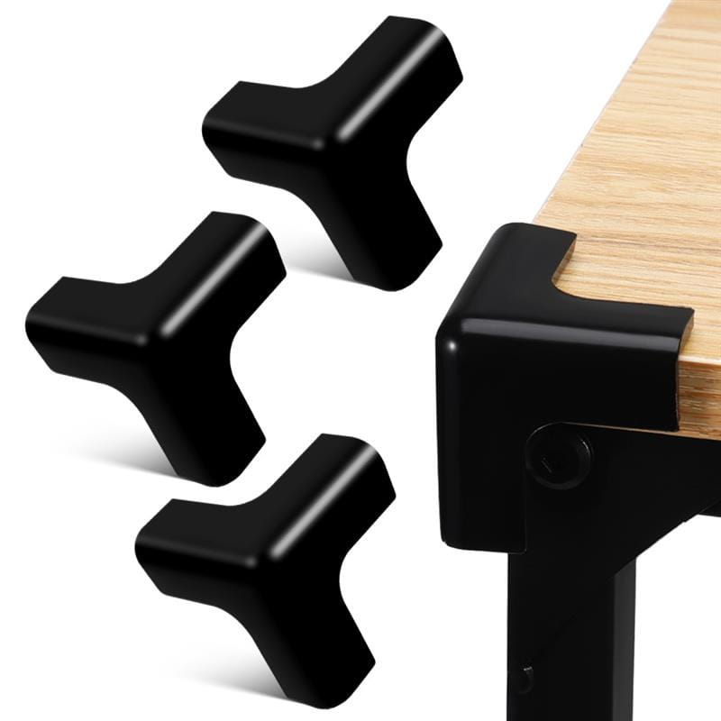 schwarze Kunststoff-Eckschutzwinkel mit elegantem Y-förmigem Design als Eckschutz für Tischkanten, im Vierer-Set