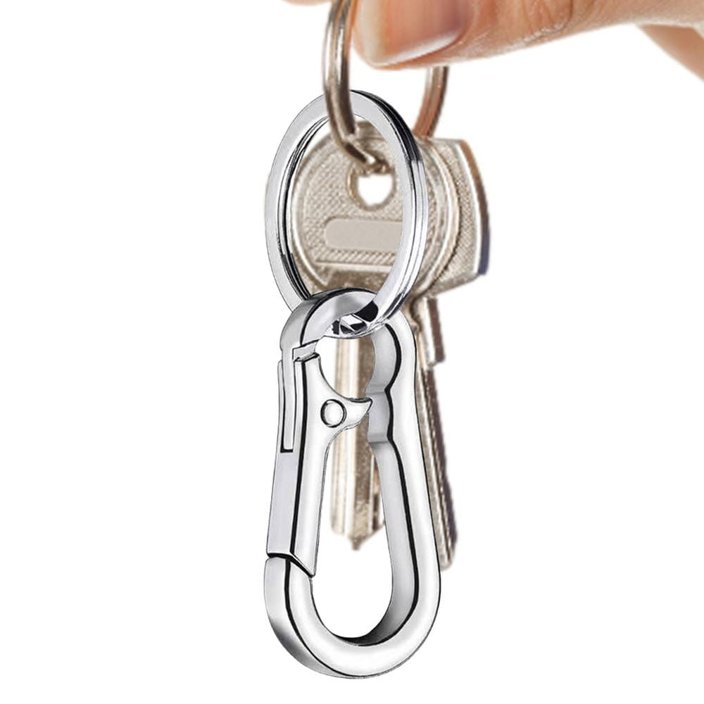 Silver-toned zinc alloy car keychain with a polished finish and a secure locking mechanism for anti-lost use.