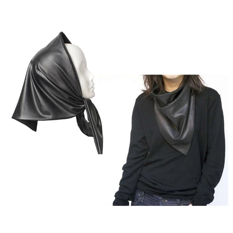 Womens Warm Long Shawl Winter Wraps Large Scarves Faux Leather Scarf Bandana Head Cover Kerchief
