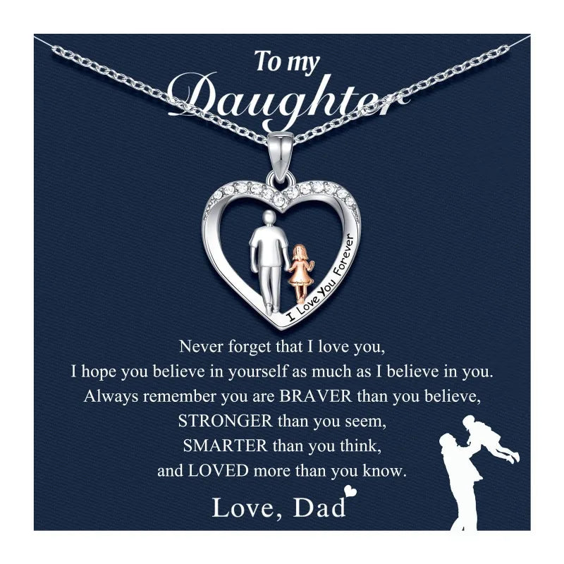 Father's Day Gift Heart Necklace Colorful Rhinestone Inlaid Laser Engraved Heart Pendant Sentimental Memorial Jewelry for Dad