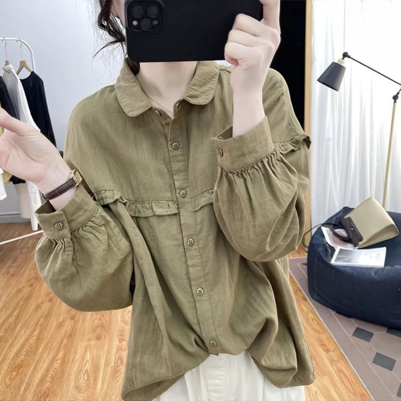Cotton Shirts & Blouses For Women Sale Of Youthful Elegant Promotion Full Long Sleeve Chic Y2k Fashion Clothes Woman Top Linen