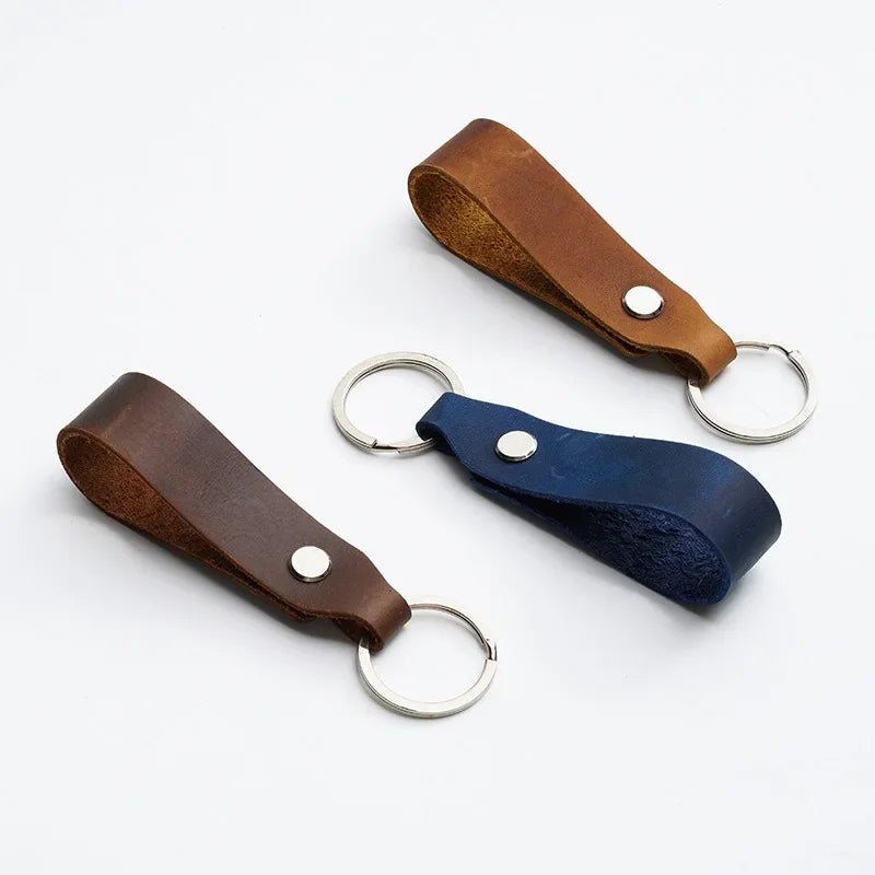 New Short Leather Car Keychain Accessories Solid Color Genuine Keychains Lanyard High Quality Derm Key Storage Pendant Wholesale
