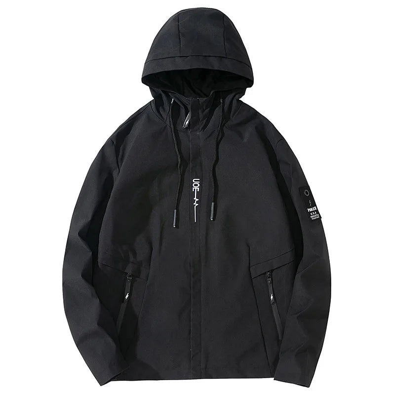 Men Hooded Windbreaker Jacket Waterproof Windproof Zip Up Coat Loose Casual Outdoor Hiking Streetwear Outerwear Spring Autumn