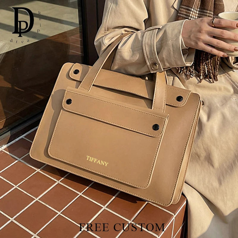 Business Office Luxury Personalized Briefcase Commuting Woman PU Leather Large Capacity Documrnt Bag Travel 14 Inch Laptop Bag