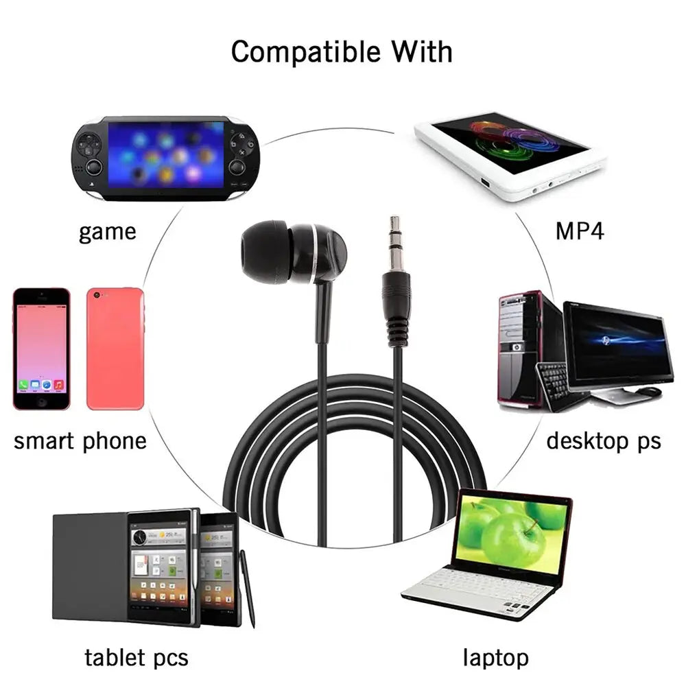 Écouteurs filaires noirs au design stéréo intra-auriculaire simple 3,5 mm, avec câble spiralé compatible avec les lecteurs mp3 mp4 et plusieurs appareils.