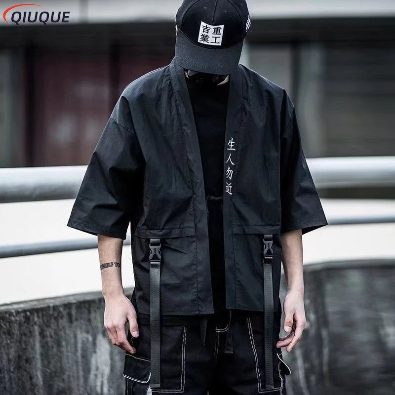 Trendy Summer Men Loose Trench Coat Punk Safari Hip Hop Style Workwear Tops Black Korean Streetwear Male Casual Oversize Jacket