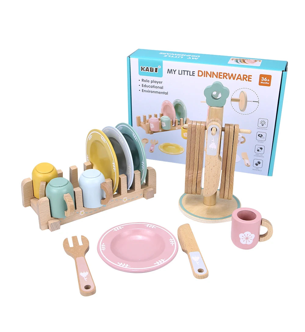 Wooden Kitchen Toy Wooden Tableware Food Sets Toy Role Play Educational Cosplay Preschool Gifts for Kids Kitchen Accessories
