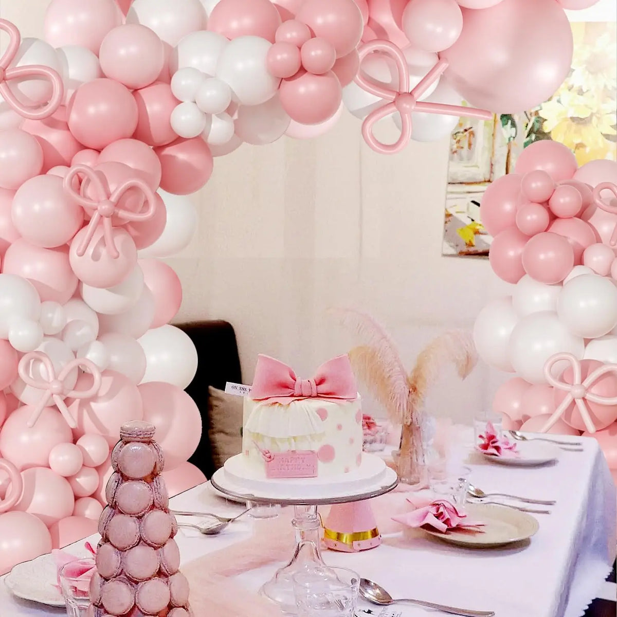 119Pcs Bow Pink and White Balloon Garland Arch Kit Wedding, Engagements, Birthday, Bridal Shower, Baby Shower Anniversary Decor