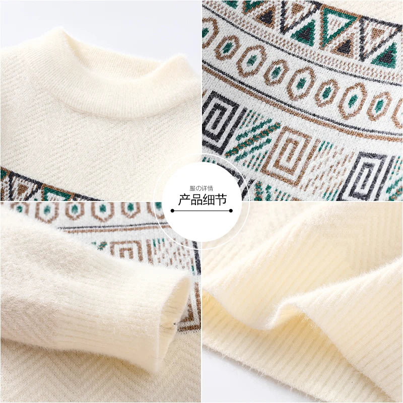 Men's Fashion stripe pattern Sweaters 2024 Autumn/Winter Loose Knittwear Men sweater youth Thick Warm wool pullovers M-4XL ﻿
