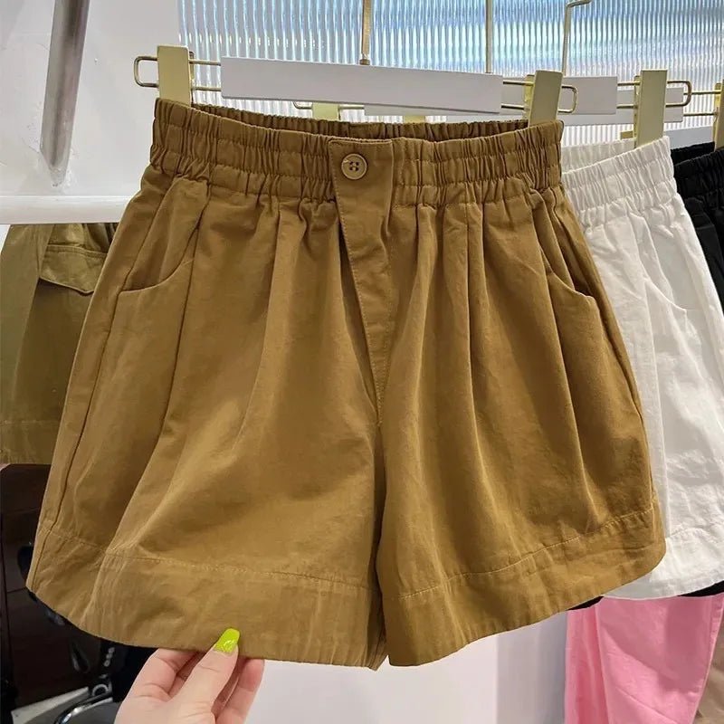 Women Summer Pleated Beach Shorts Girls Plus-Size Loose Wide-Leg Pants Student Five-Point Casual Pants Lady Outdoor Sports Pants