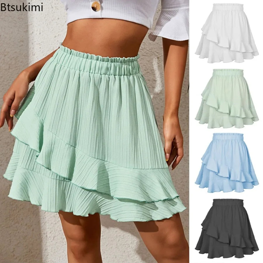 New Women Skirts Fashion Women Ruffle Skirt High Waist Irregular Solid Color Short Skirt Women Fashionable Solid Color Skirts