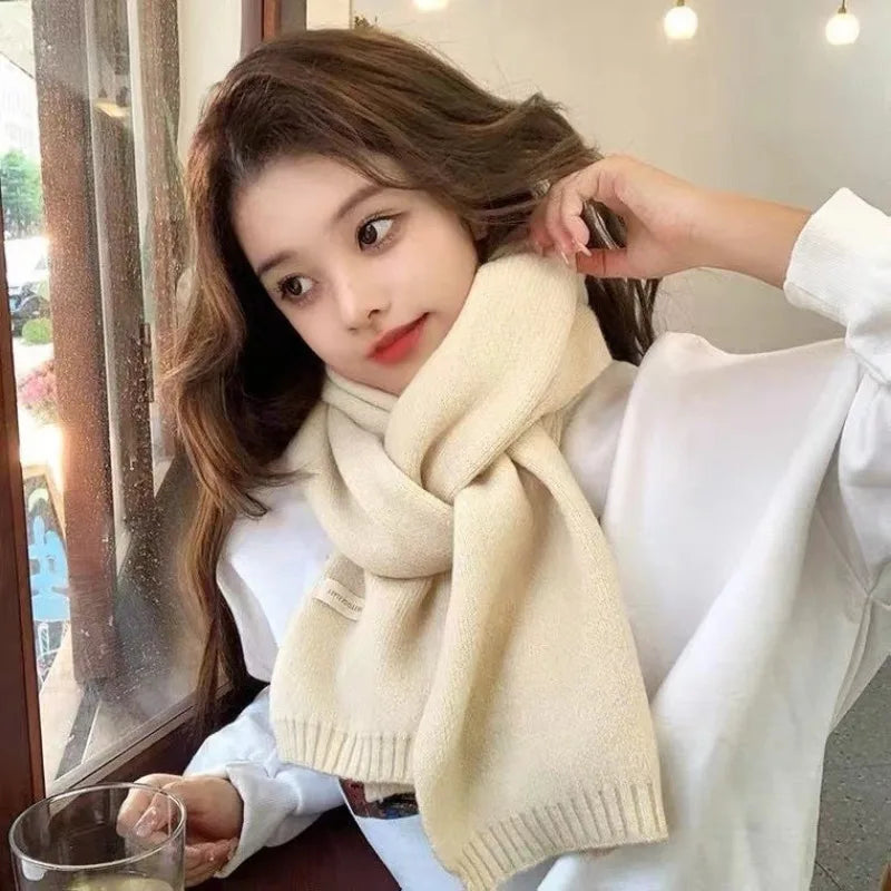 2024 New Knitted Red Scarf Women Winter Simple Classic Solid Color Wraps Men Couple Scarf New Soft Warm Thermal Wool  Muffler