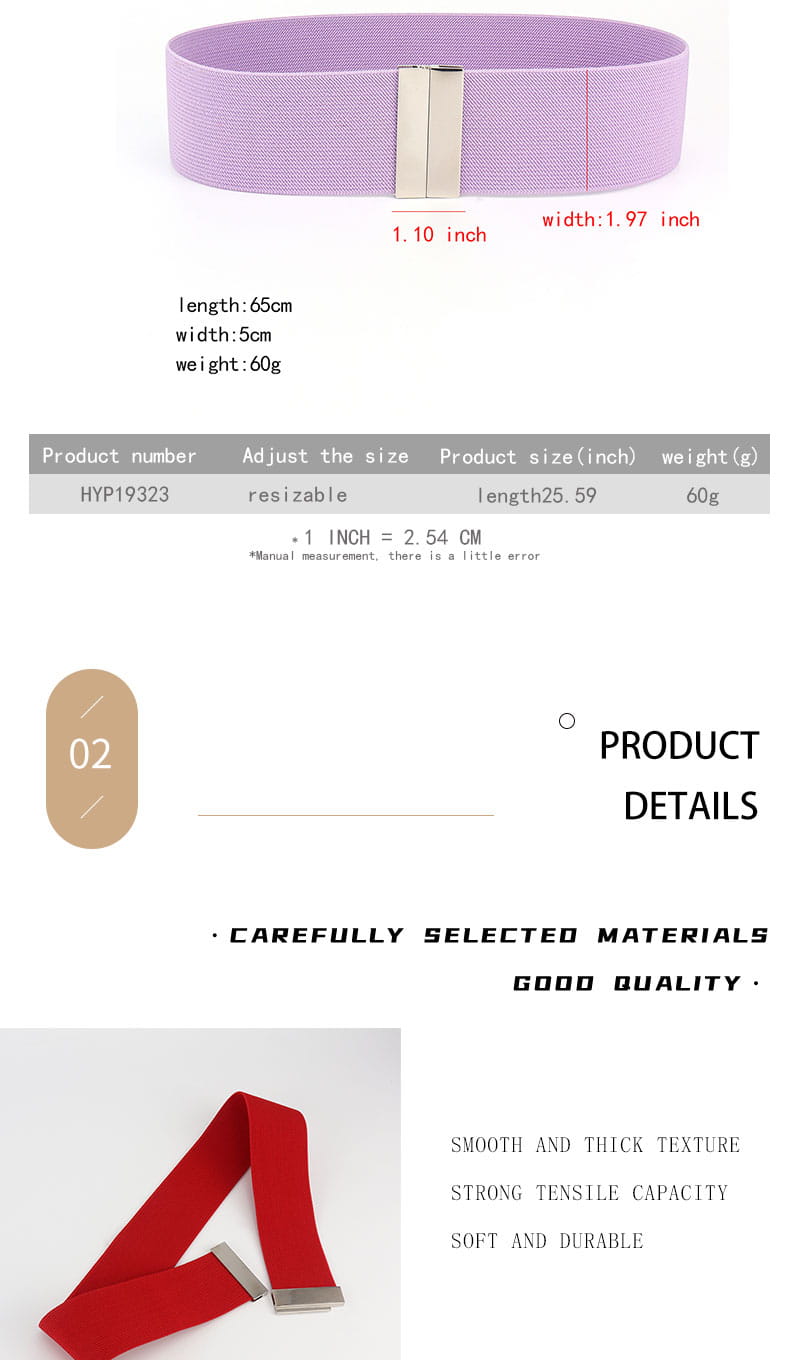 Damen-Gürtel mit elastischem Bund mit einem elastischen Taillenband in Lila und einer silberfarbenen Metall-Schnalle mit geometrischem Muster.