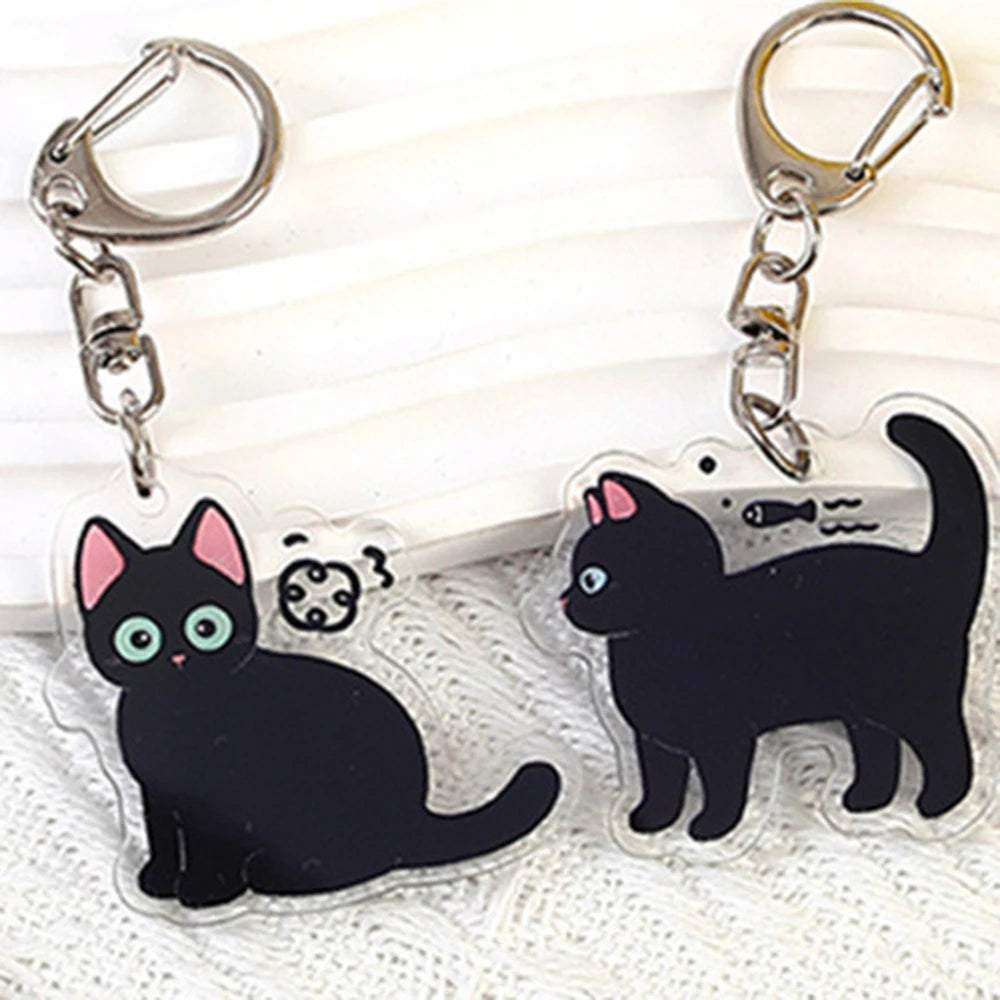 Cute Black Cat Acrylic Keychains Cartoon Animals Kitten Charm Bag Backpack Pendant Car Keyring for Men Women Aaccessories Gifts