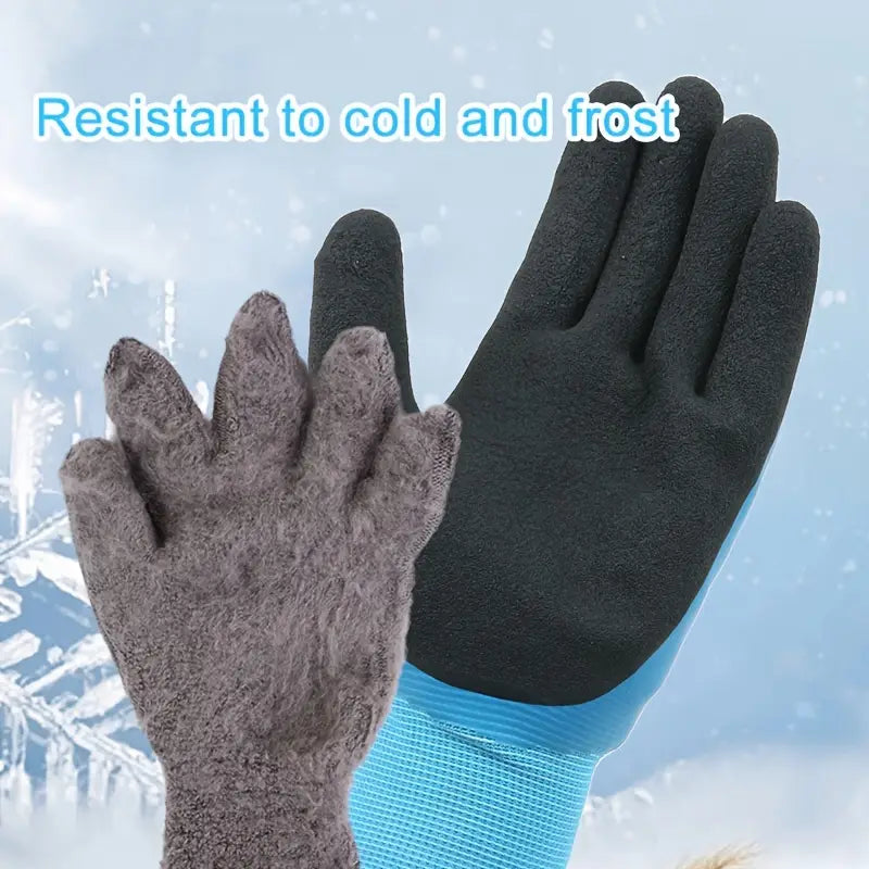 Grau-schwarze wasserdichte Winter-Arbeitshandschuhe für Herren mit isoliertem, flauschigem Innenfutter und gummierter Handfläche zum Schutz bei Kälte