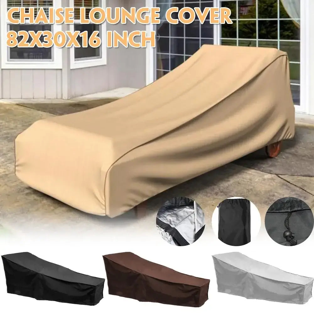 Funda beige impermeable para chaise longue de exterior con costuras reforzadas y cierre con cordón para una protección resistente a la intemperie