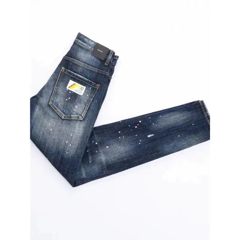 Autumn and Spring New Fashion Trend Retro Ripped Straight Leg Elastic Denim Pants for Men Casual Sports High Quality Jeans
