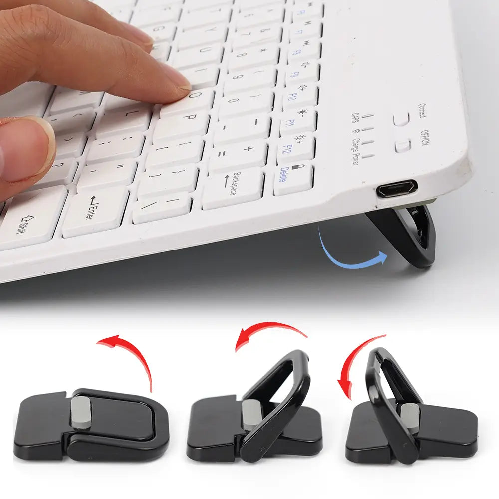 Schwarzer verstellbarer Mini-Laptopständer mit elegantem minimalistischen Design und glatter Kunststoffoberfläche zur Verwendung am tragbaren Aluminium-Schreibtischaufsatz