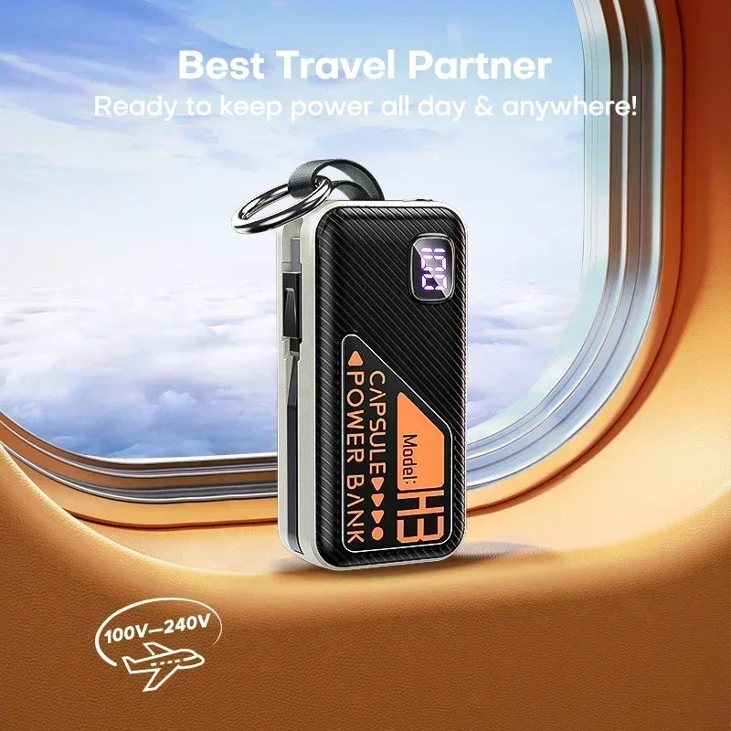 Mini Portable Power Bank 5000mAh PD20W Fast Charger Built-in Cable Digital Display External Battery For IOS Android Smartphones