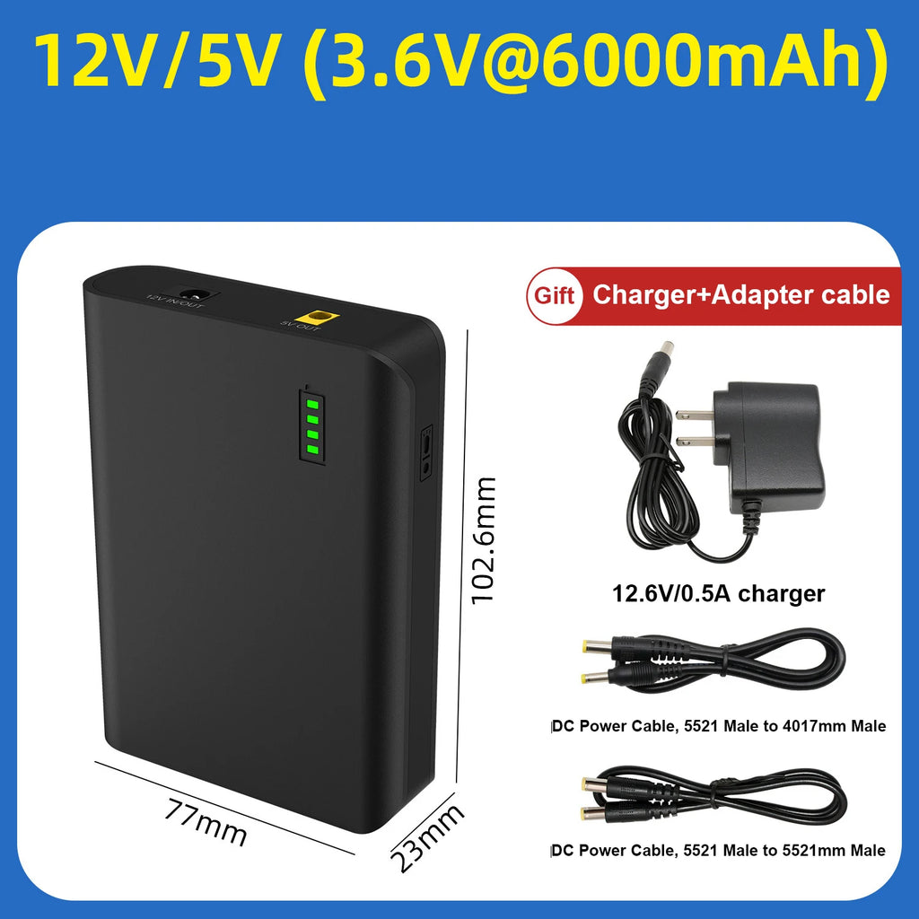 12V Portable Power Bank, 5V, 18650 Cell, Small Size, Large Capacity, Portable, Rechargeable Lithium Battery Pack