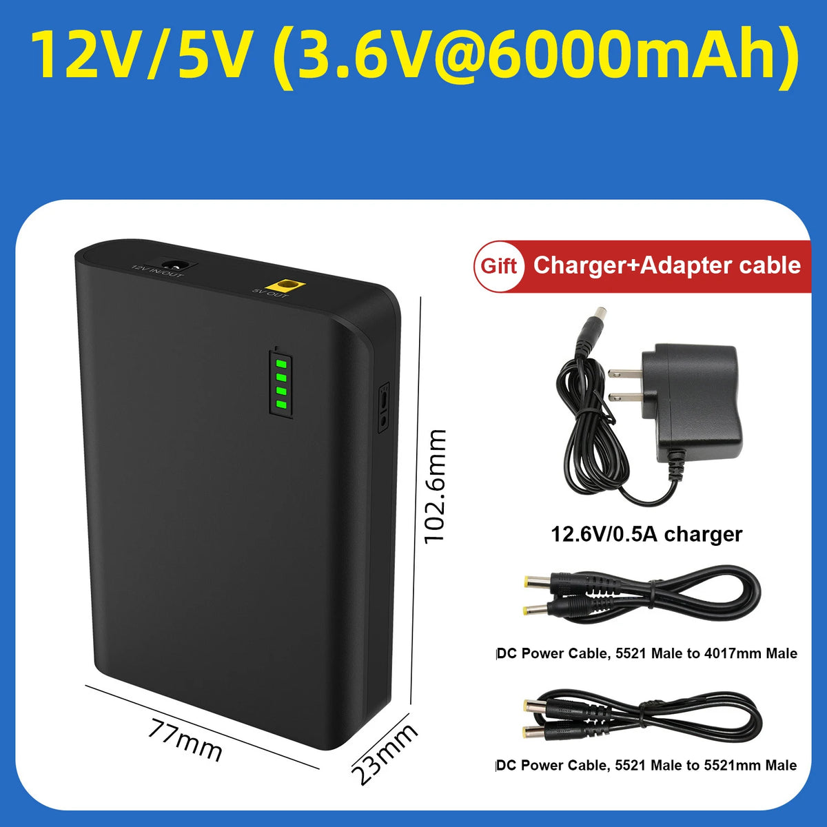 12V Portable Power Bank, 5V, 18650 Cell, Small Size, Large Capacity, Portable, Rechargeable Lithium Battery Pack