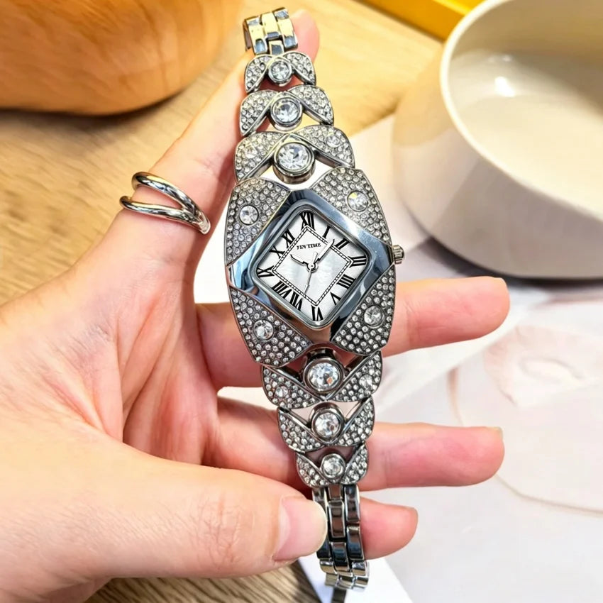 Women's Watches Fashion Quartz Wrist Watch for Ladies Roman Dial Dazzling Diamond Waterproof Luminous Luxury New