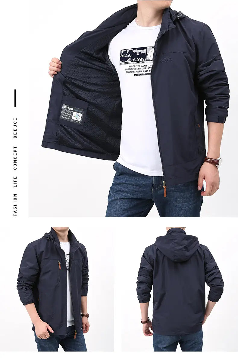 chaquetas cortavientos impermeables azul marino claras para hombre Naturehike con bolsillos con cremallera y una etiqueta de marca sutil en el forro interior.