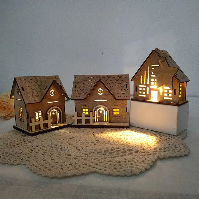 1Pc Christmas Decoration, Glowing Wooden Cabin Ornaments, Small House Home Decor, Holiday Wooden Crafts, Creative Ornaments