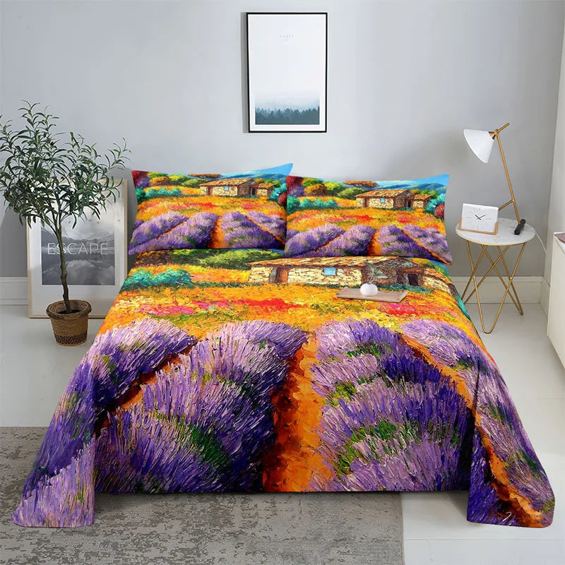 Purple Bedding Set Bed Sheet Linens Pillow Case Queen King Size Lanvender Butteryfly for Bedroom Soft Twin Full Single Double