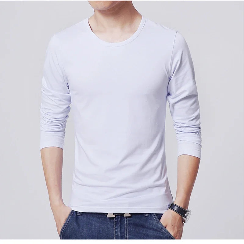 2026 MRMT Brand New Men's T-Shirts Long Sleeve Slim Men T-Shirt Young Man Pure Color Tops Tees Shirt O-Neck For Male Boys Tshirt