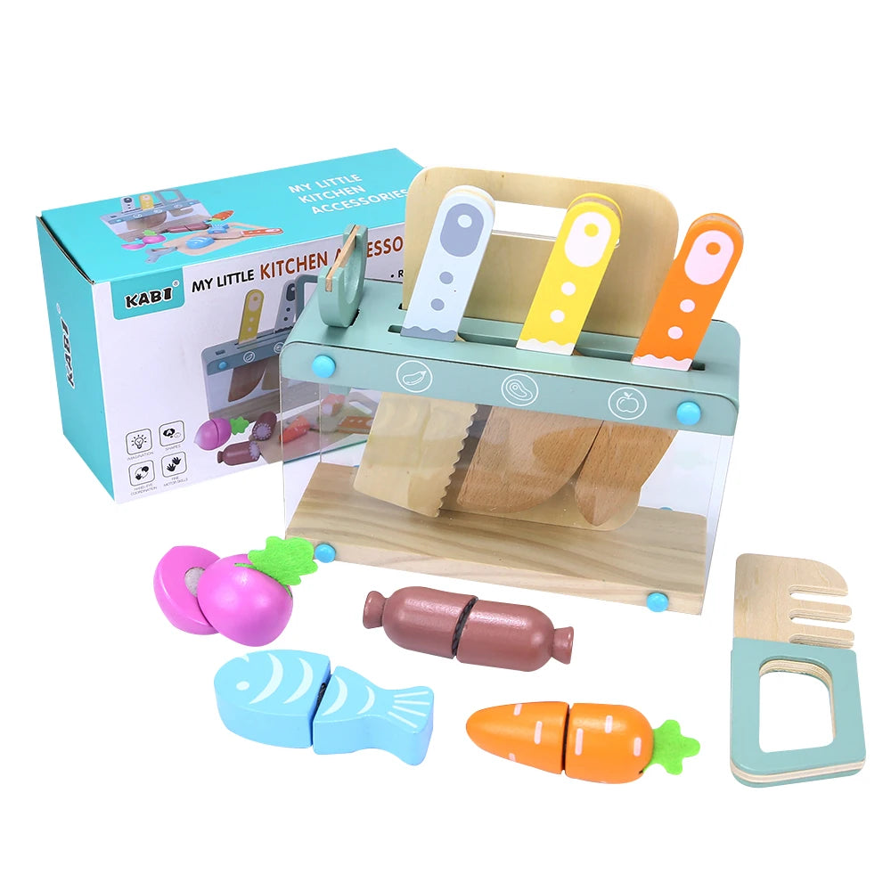 Wooden Kitchen Toy Wooden Tableware Food Sets Toy Role Play Educational Cosplay Preschool Gifts for Kids Kitchen Accessories
