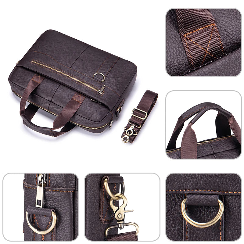 Men's Vintage Genuine Leather Briefcase Large Laptop Bag Cowhide Office Work Business Travel Shoulder Bag