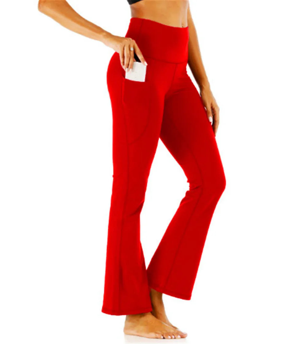 Women Flare Yoga Leggings Dress Pant With Pockets  High Waist Workout Bootleg  Tummy Control Leggin Bell Bottom Work Pants