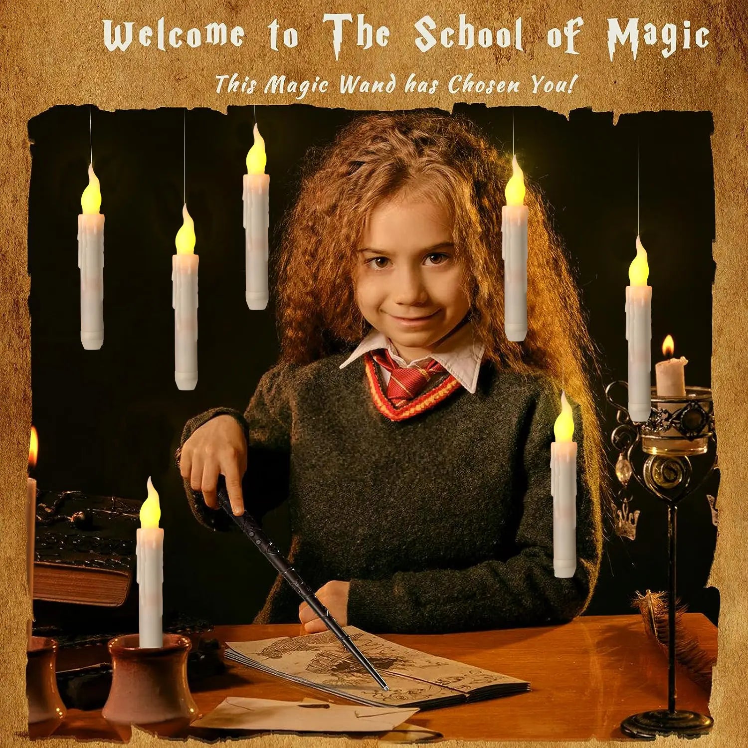 A black slender magic wand with a slightly tapered tip and smooth surface designed for use with floating candles remote control.