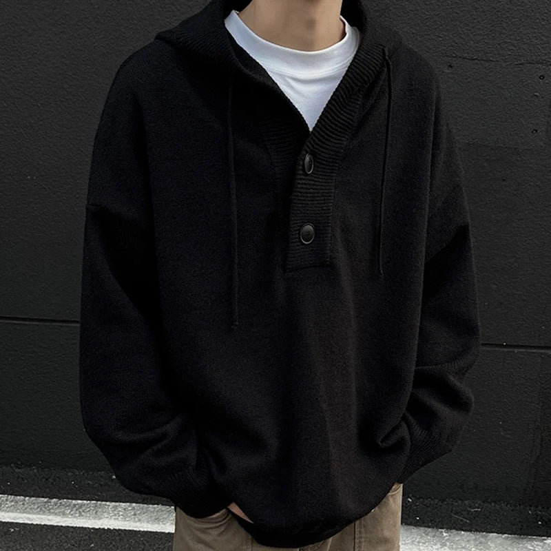 Autumn Men's Hooded Knitwear Sweaters American Retro Fashion Trend Streetwear Casual Loose Pullover Sweater Male Y2K Hooded Knit